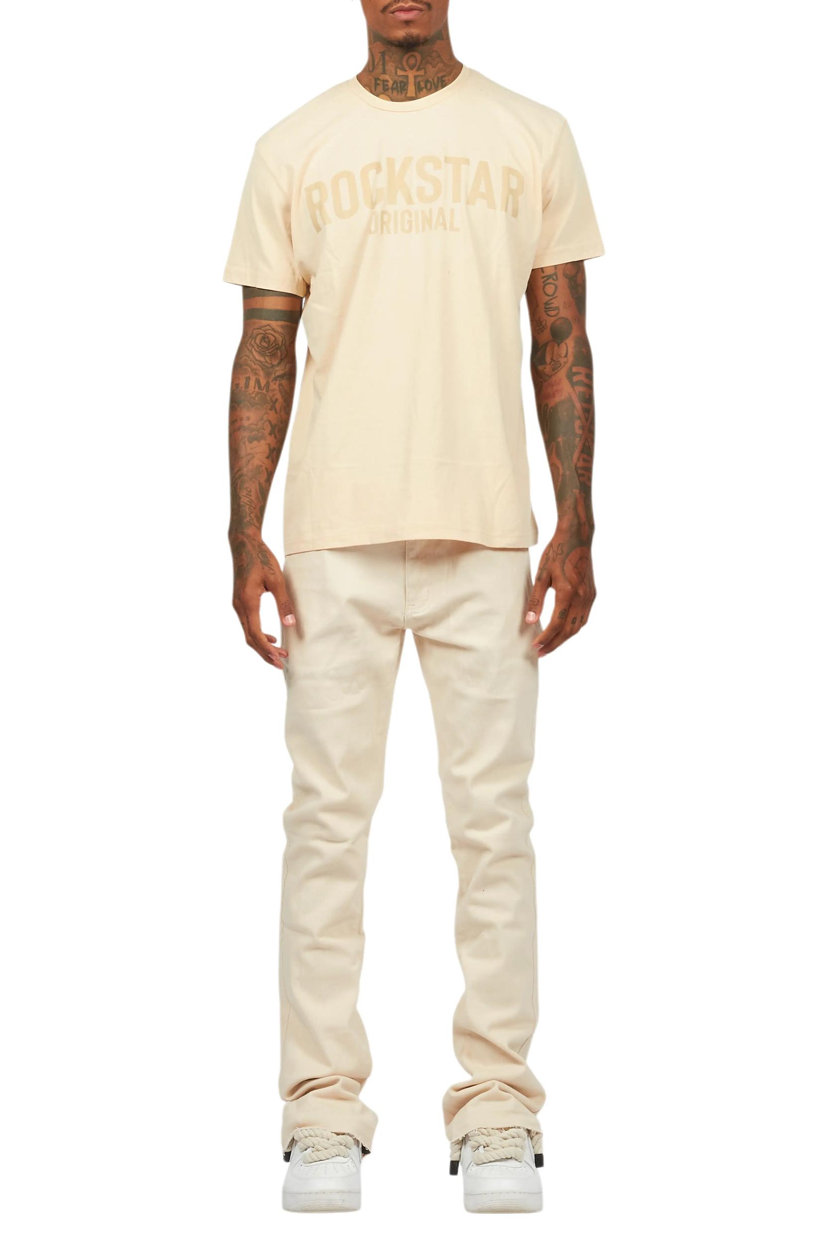 Sana Sand/Beige T-Shirt/Dag Stacked Flare Jean Set Male Product Image