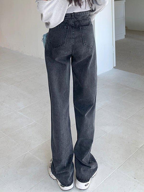 High Waist Washed Boyfriend Jeans Product Image