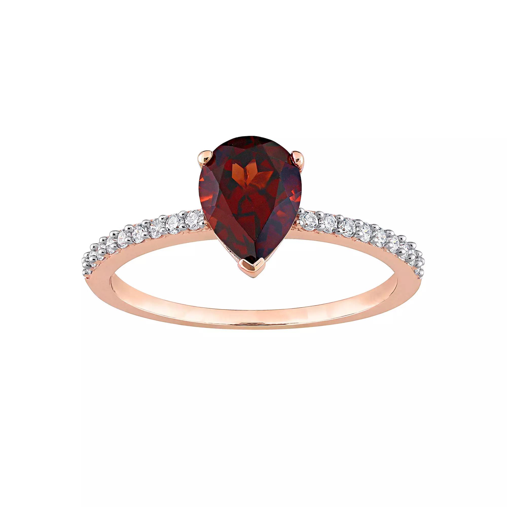 Stella Grace 14k Rose Gold Teardrop Garnet & 1/8 Carat T.W. Diamond Engagement Ring, Women's, 14k Rsgold Product Image