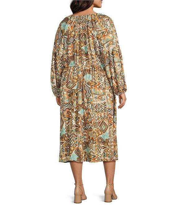 Nurture Plus Printed V-Neck 3/4 Sleeve Midi Dress Product Image