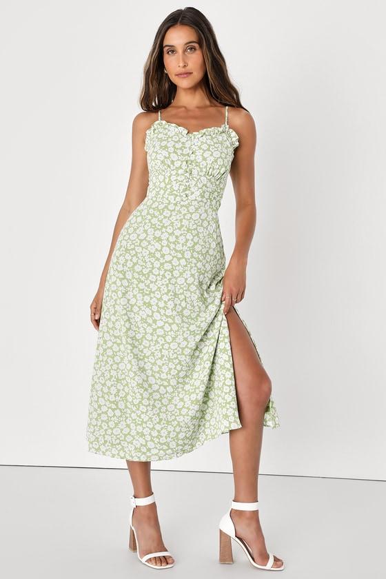 Timeless Touch Green Floral Print A-Line Midi Dress Product Image