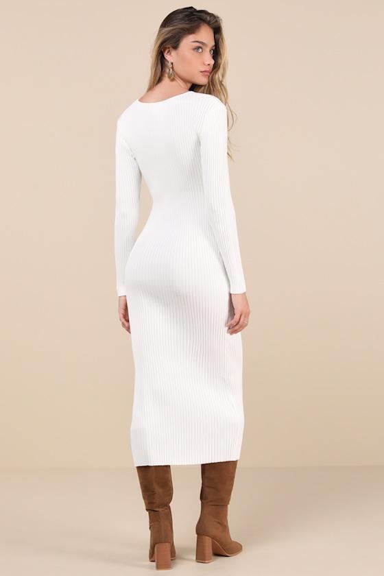 Pristine Energy Ivory Ribbed Beaded Long Sleeve Maxi Dress Product Image
