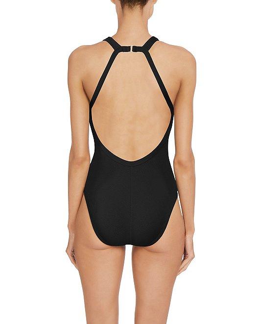 ROBIN PICCONE Amy Solid High V-Neck Open Back One Piece Swimsuit Product Image