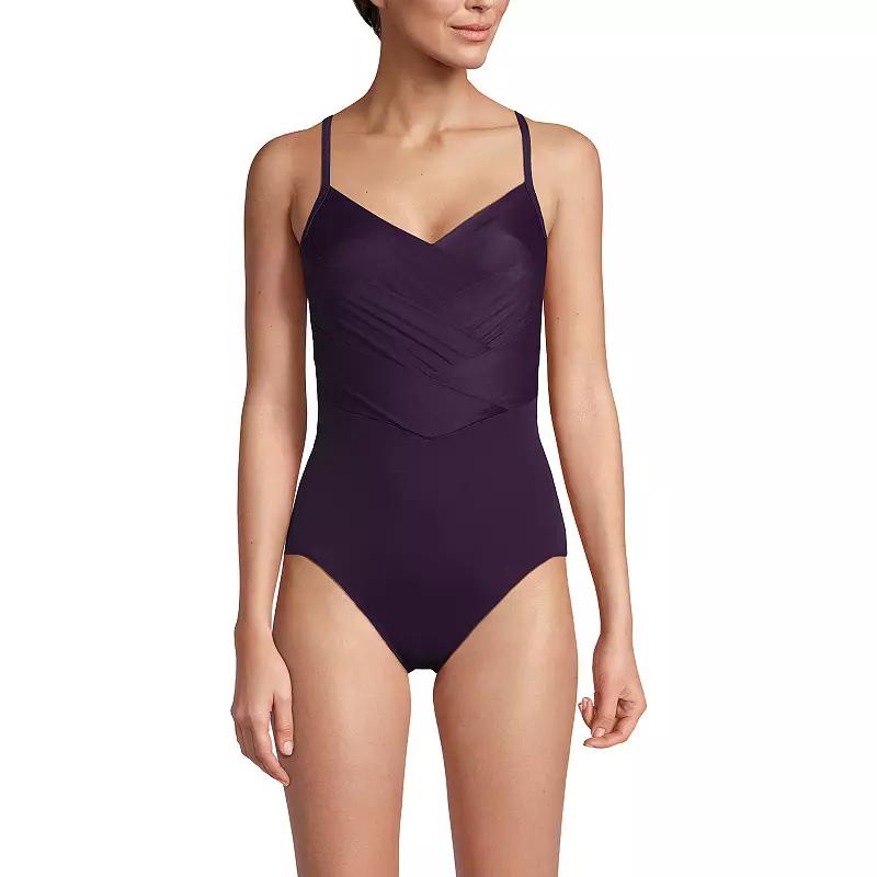 Women's Lands' End D-Cup SlenderSuit Pleated Sweetheart One-Piece Swimsuit, Size: 16D, Rich Brown Product Image