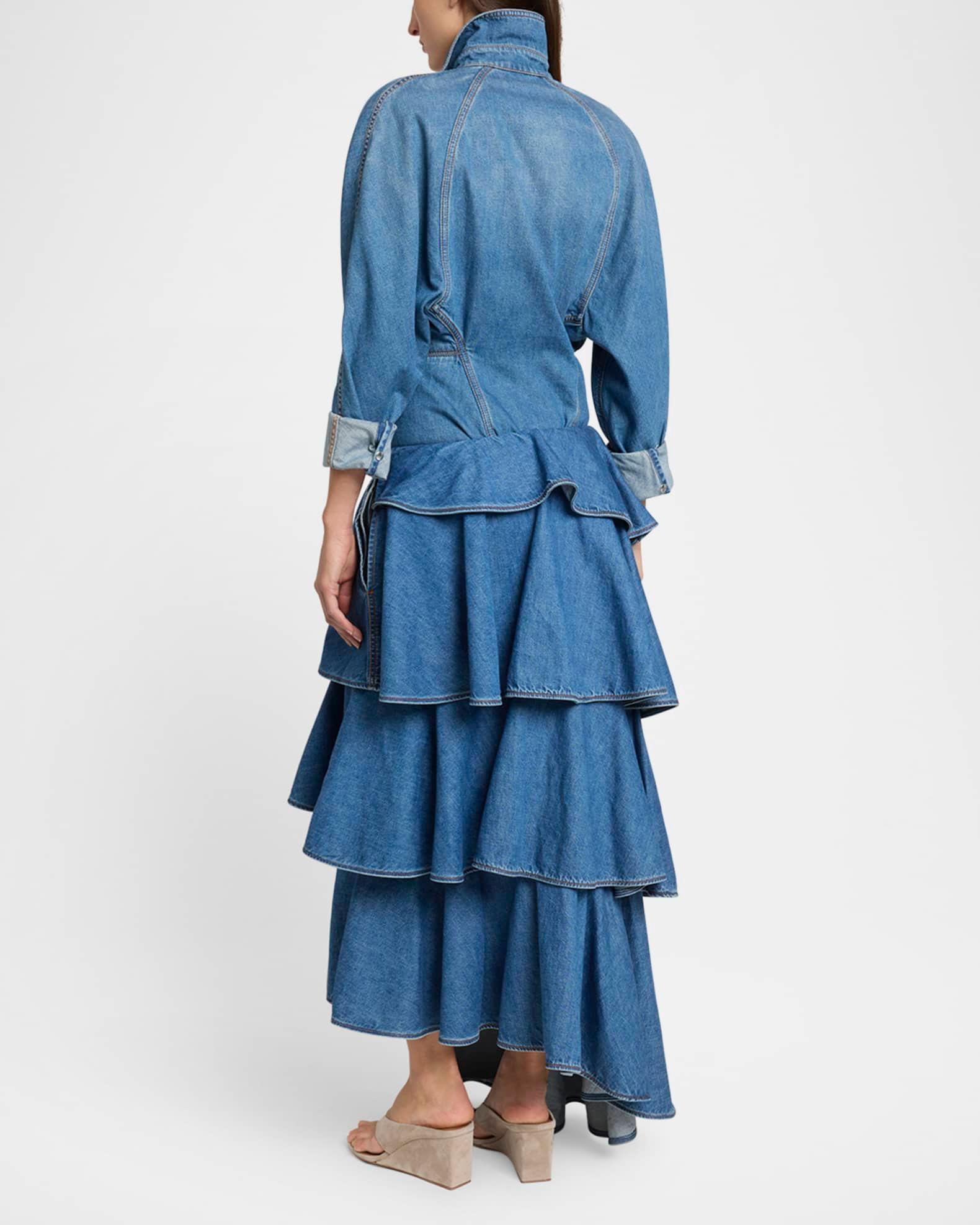 Spiral Ruffle Denim Midi Skirt Product Image