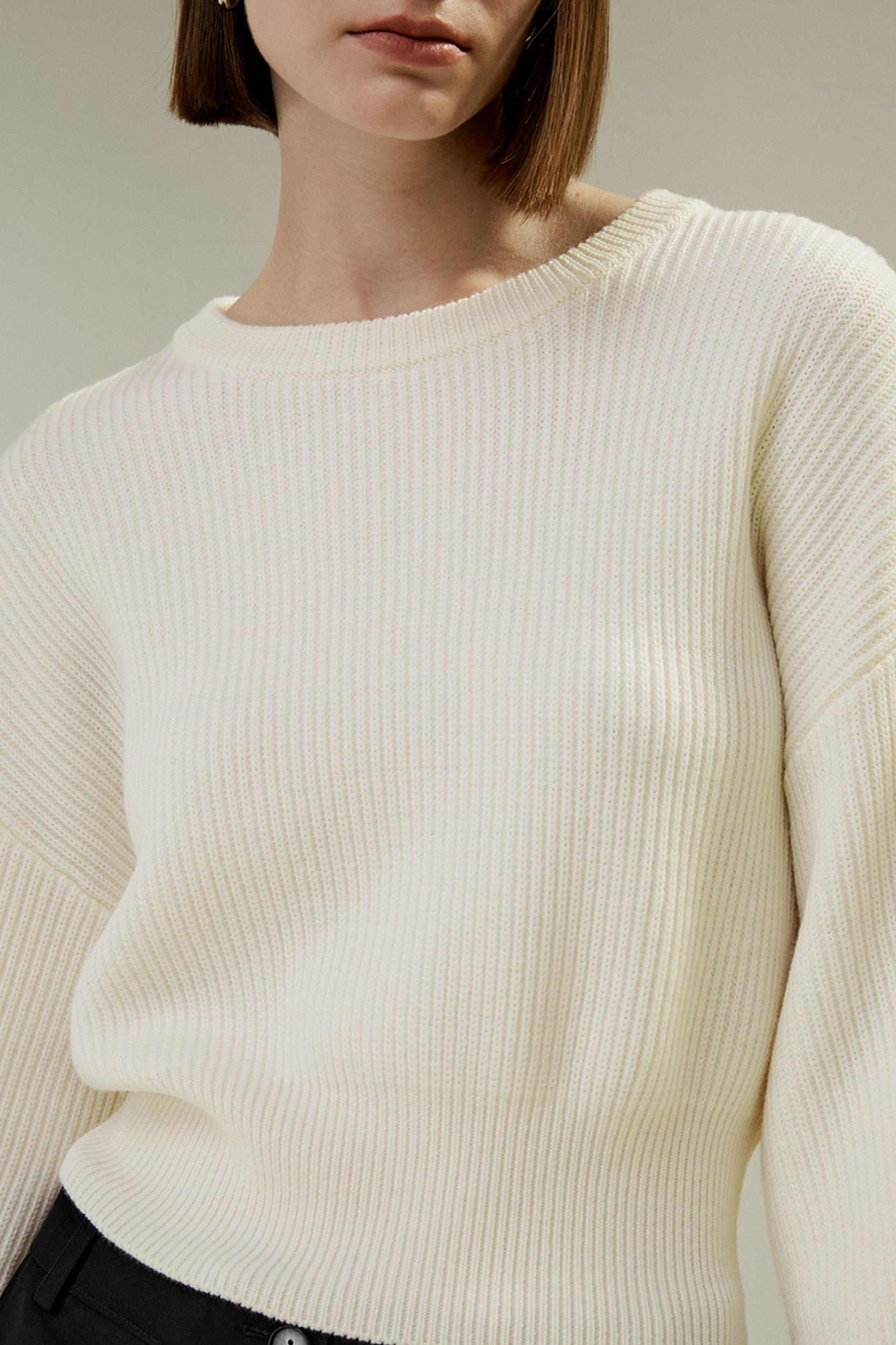 Round Neck Drop-Shoulder Merino Wool Sweater Product Image
