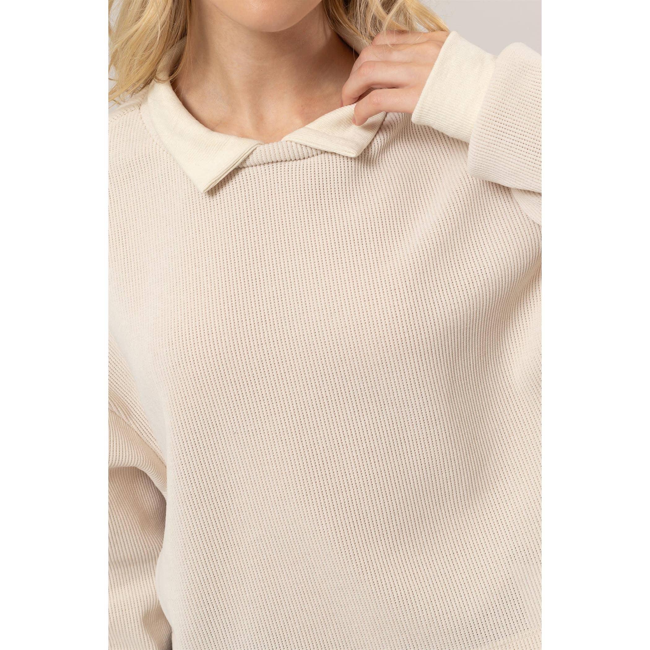 Collared Rib Knit Top Product Image