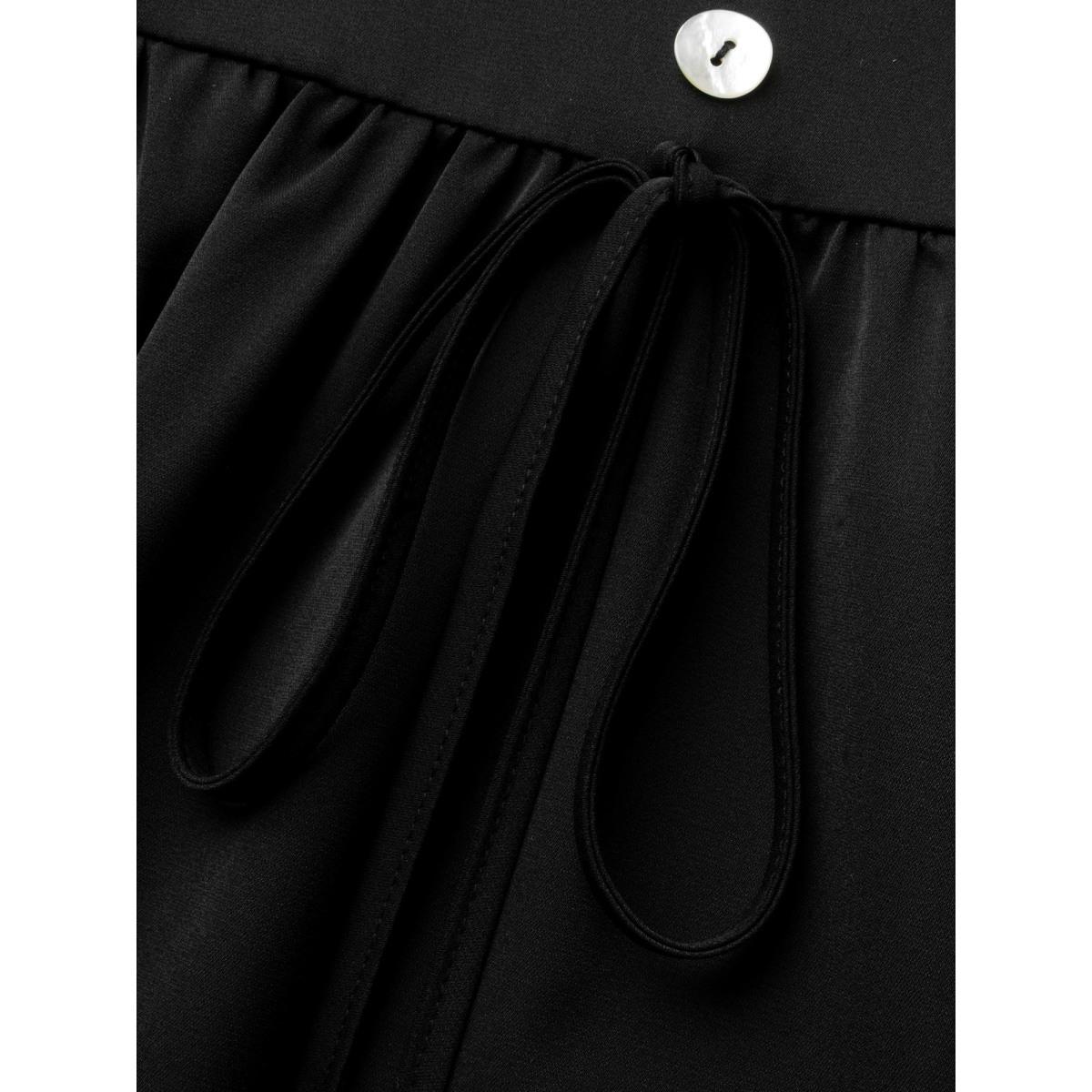 Plus Size Lace Patchwork Button Detail Tie Knot Dress Black Women Cocktail Woven ribbon&lace trim Party Curvy Bloomchic 18-20/2X Product Image