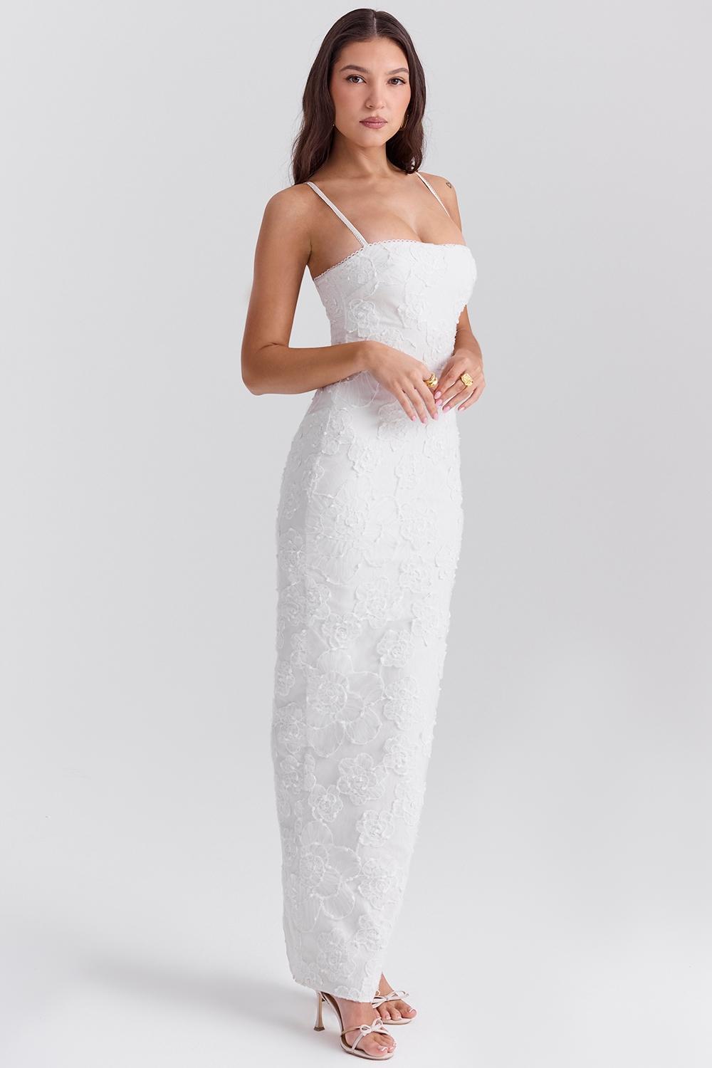 Eva  white floral lace maxi dress Product Image