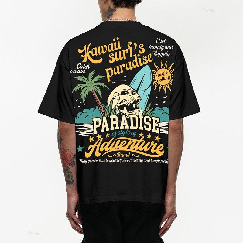 Men's Surfer's Paradise Vintage Print Cotton T-Shirt Product Image