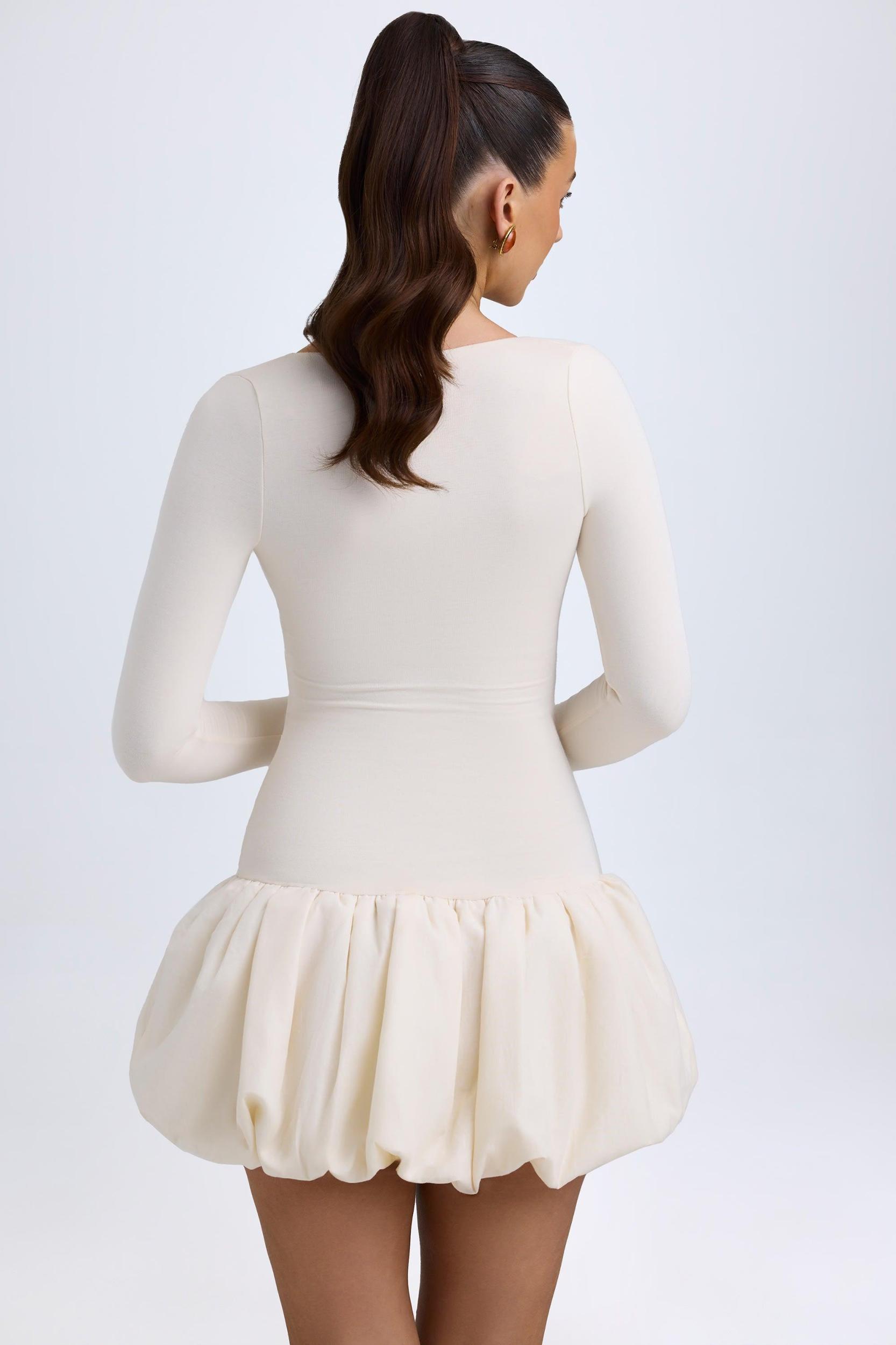 Modal Drop-Waist Bubble Hem Mini Dress in Ivory Female Product Image