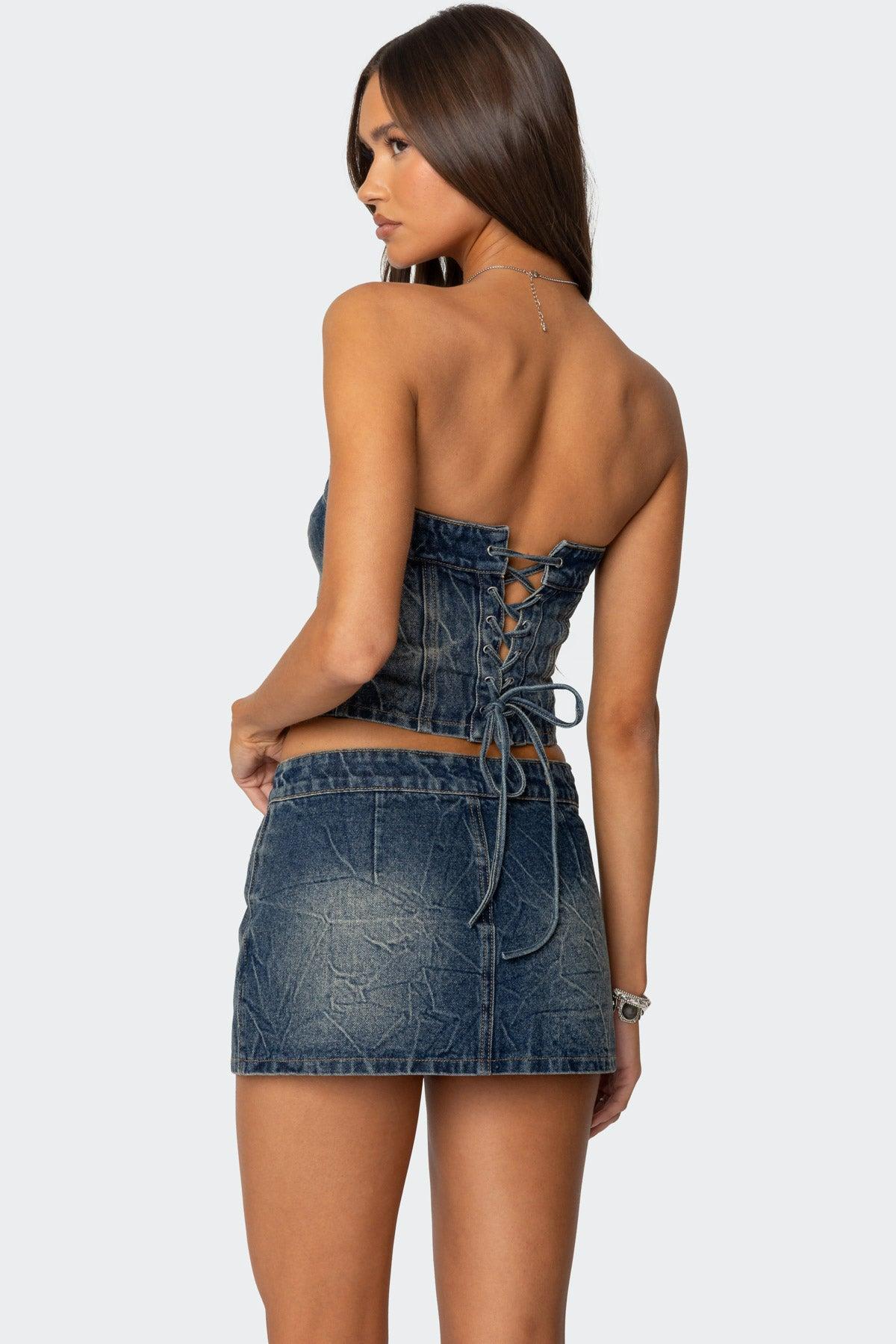 Guinevere Zip Washed Denim Top Product Image
