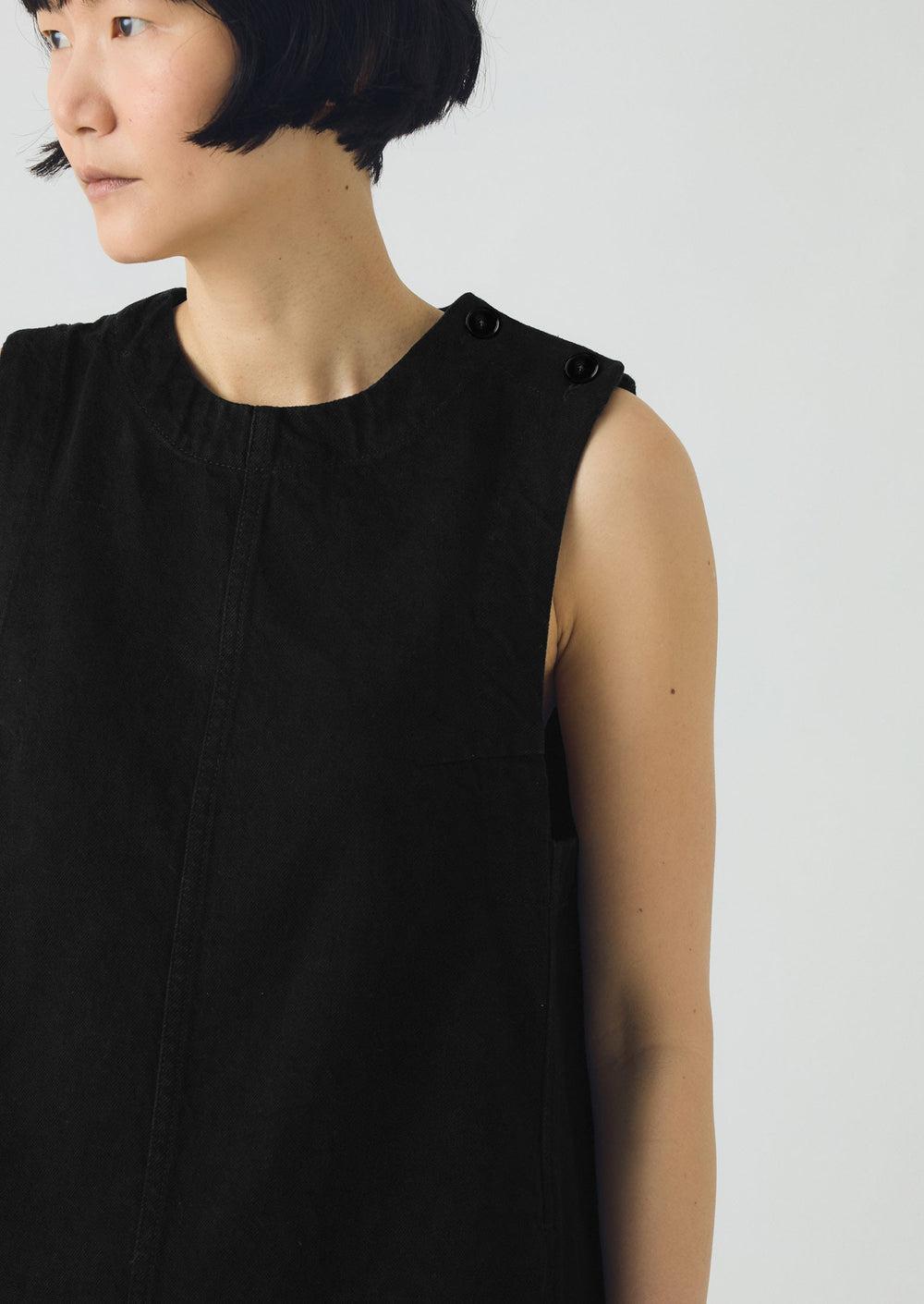 Washed Black Denim Workwear Dress | Carbon Black Product Image