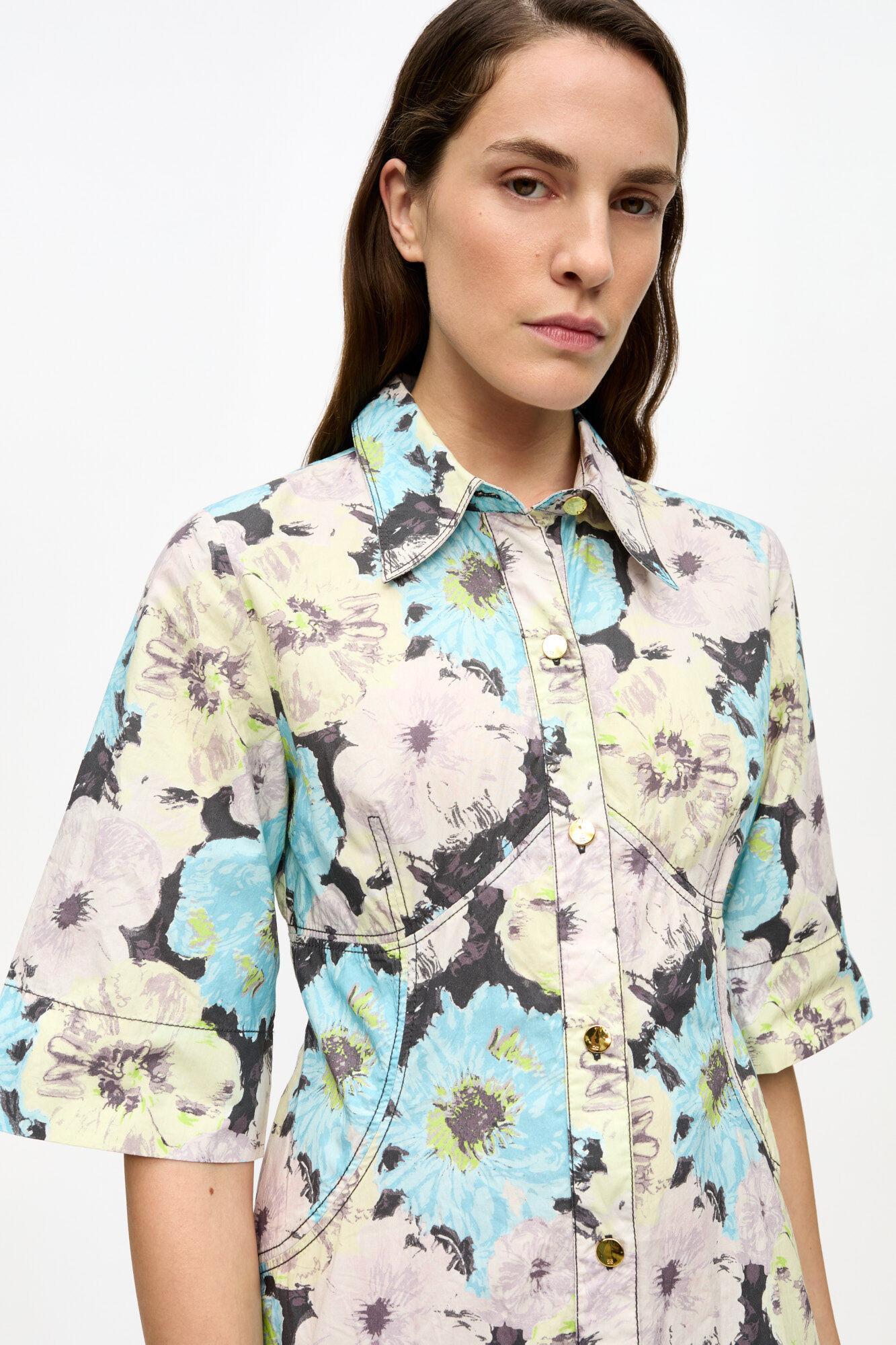 Floral Printed Cotton Long Shirt Dress Product Image