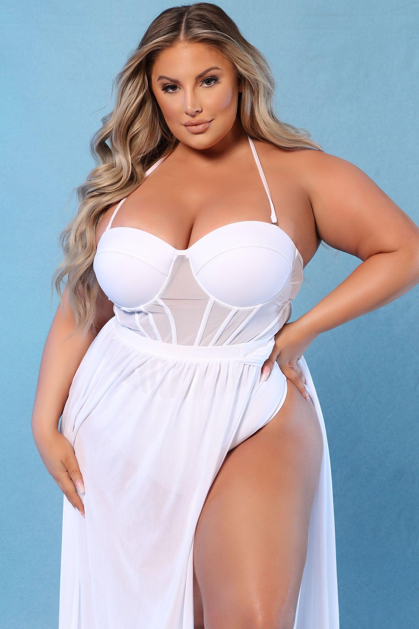 Summer Romance Corset Swimsuit Cover Up Set - White Product Image