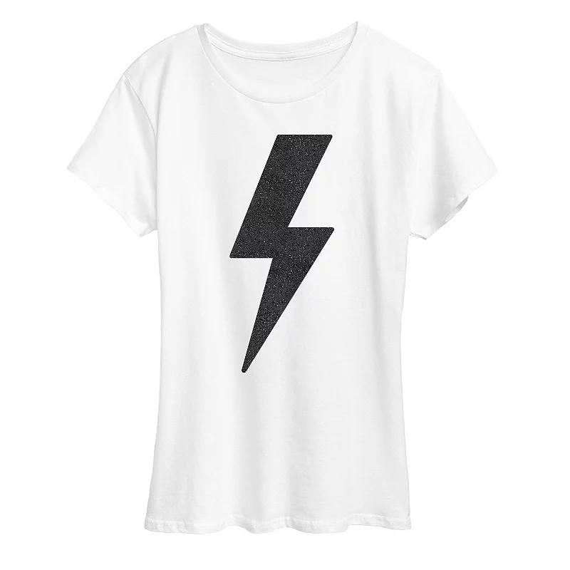 Womens Lightning Bolt Sparkle Graphic Tee Grey Gray Product Image