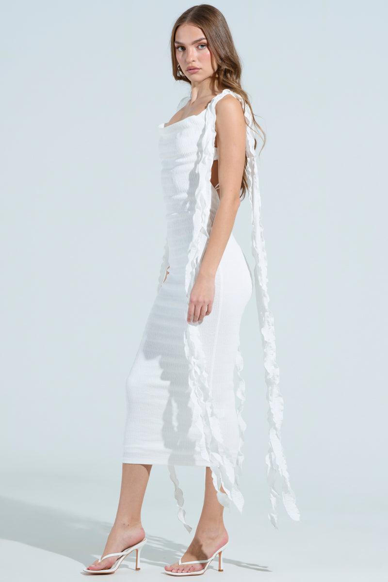 GET LIKE ME BACKLESS MIDI DRESS IN IVORY Product Image