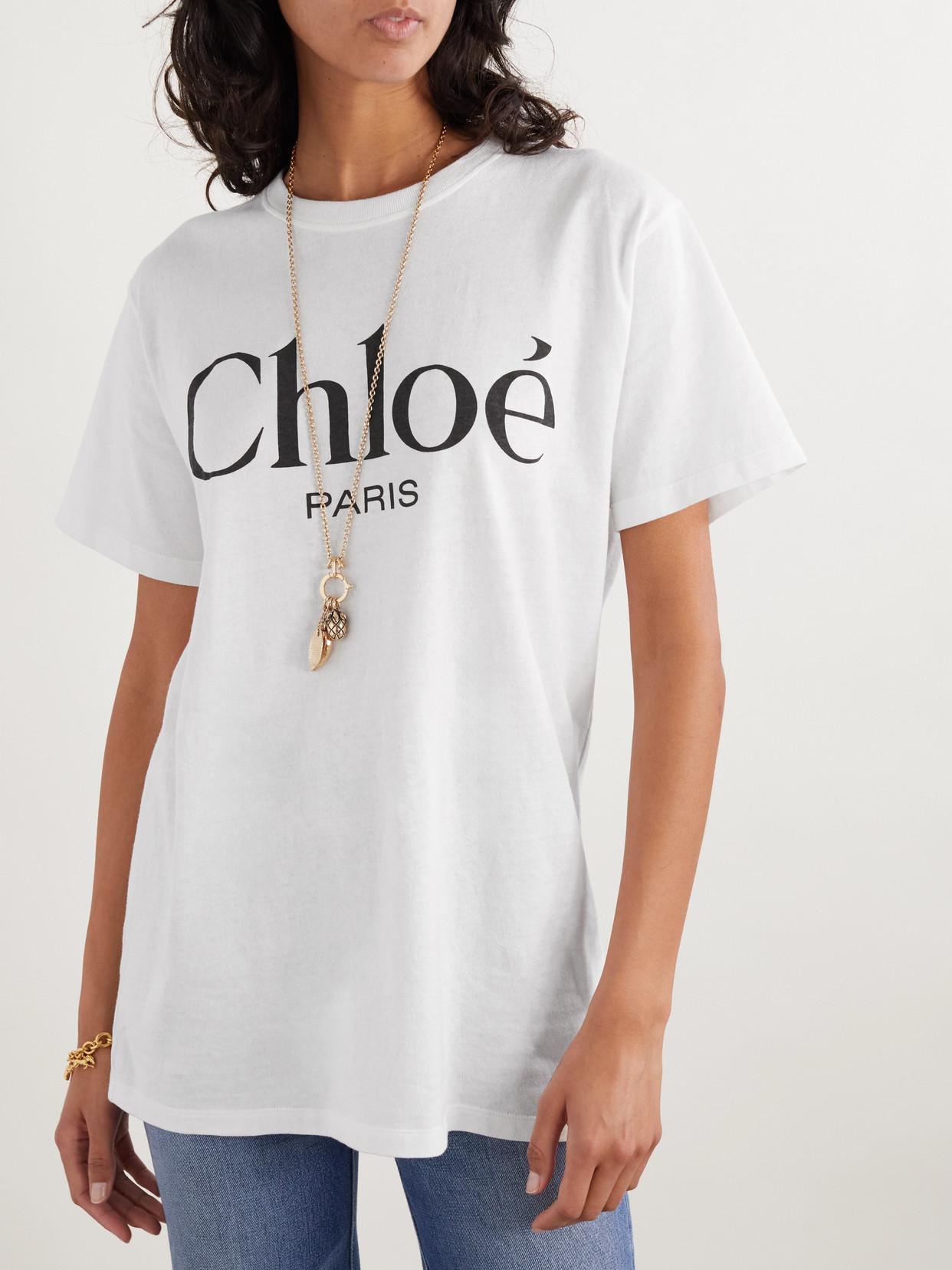 CHLOÉ White Crewneck T-shirt With Logo Print On The Front In Cotton Woman Product Image