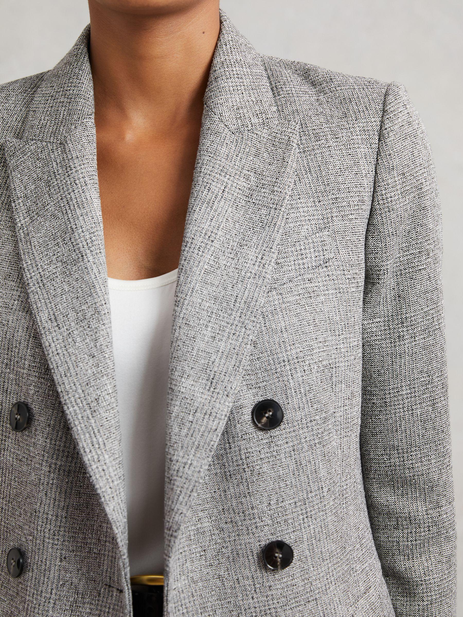 Double-Breasted Textured Suit Blazer in Grey Product Image