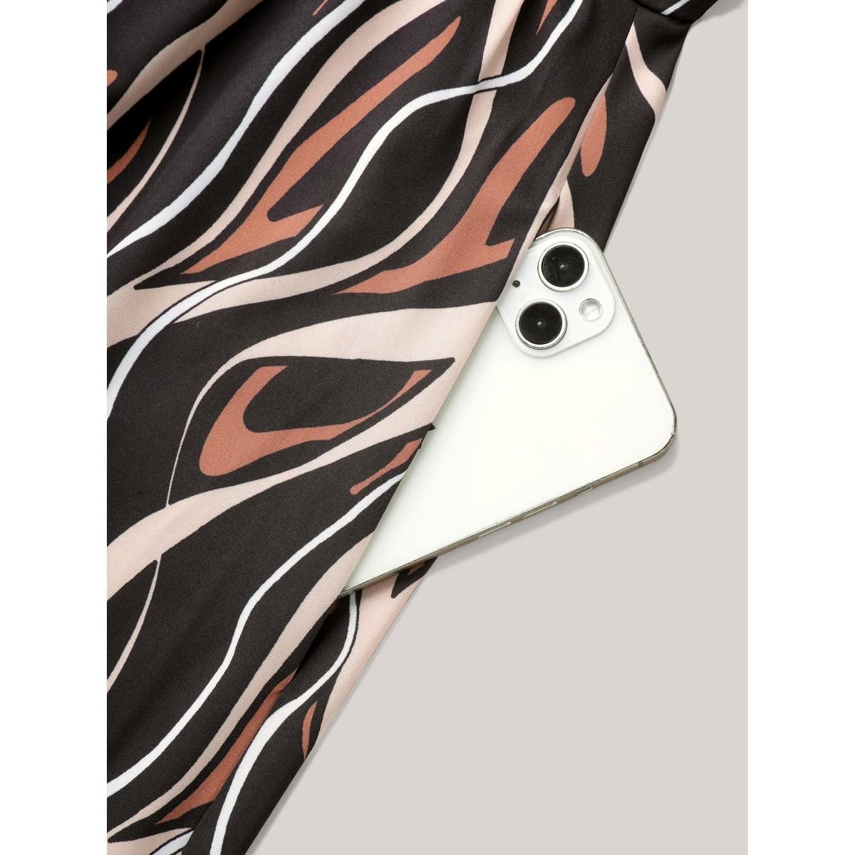 Plus Size Abstract Print Surplice Neck Pockets Midi Dress BlackFlower Women Elegant Non Overlap Collar Short sleeve Curvy BloomChic 14-16/1X Product Image