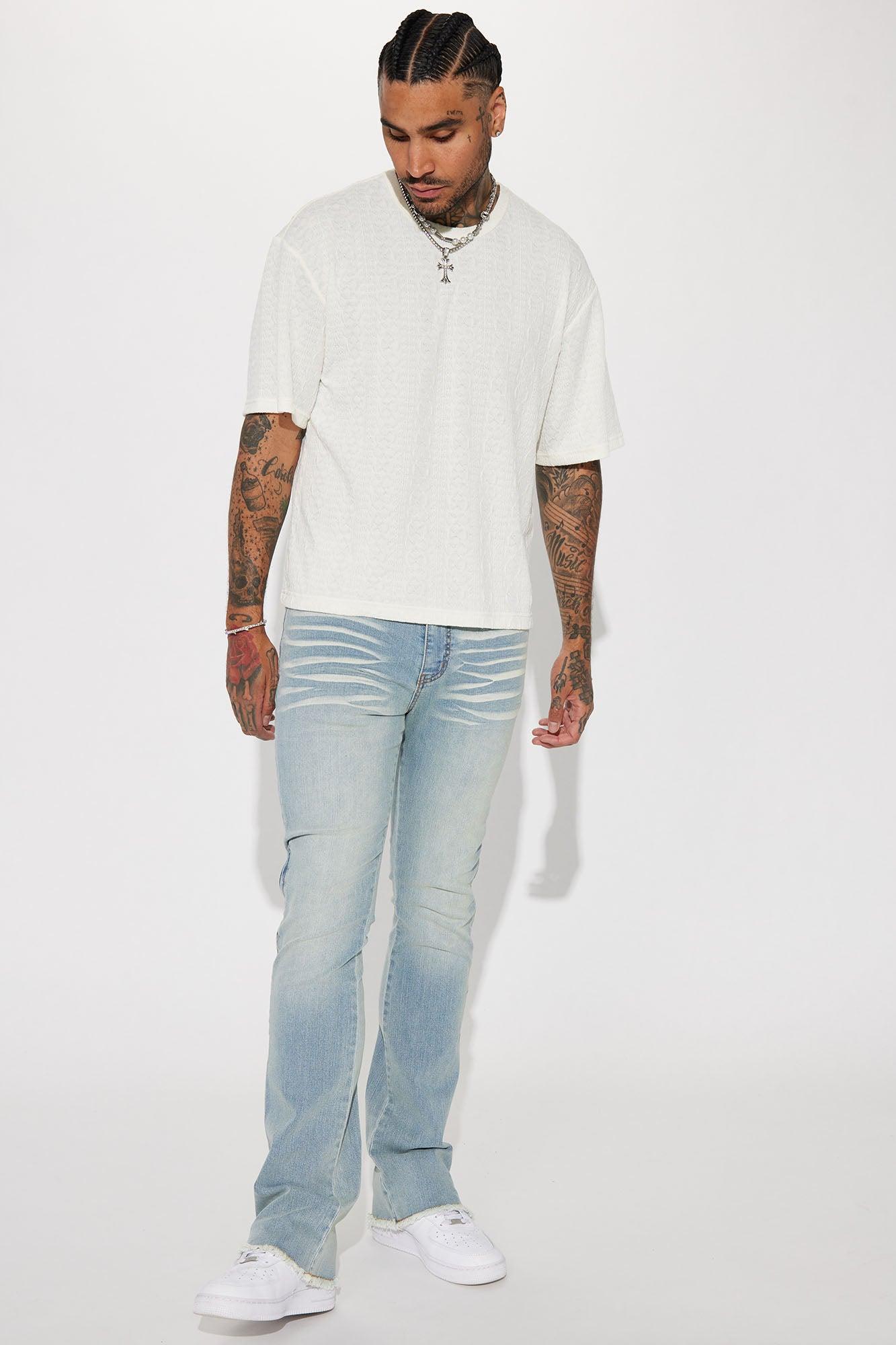 Along Side Zipper Stacked Skinny Flare Jeans - Light Blue Wash Product Image