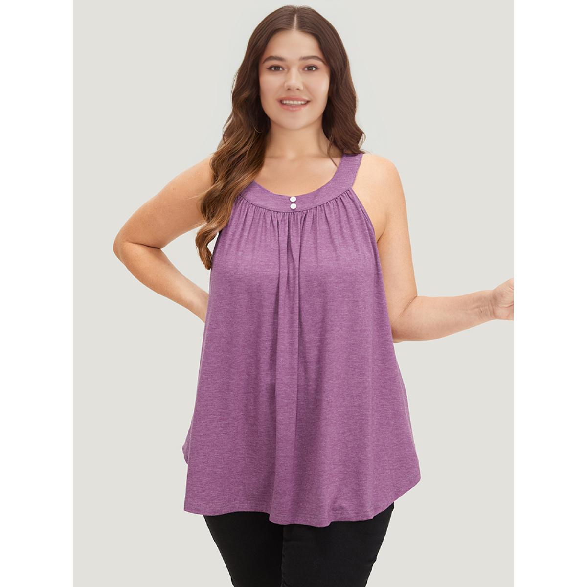 Plus Size Halter Gathered Button Detail Arc Hem Cami Top Women Purple Elegant Gathered Halter neck Dailywear Tank Tops Camis BloomChic 10/M Product Image