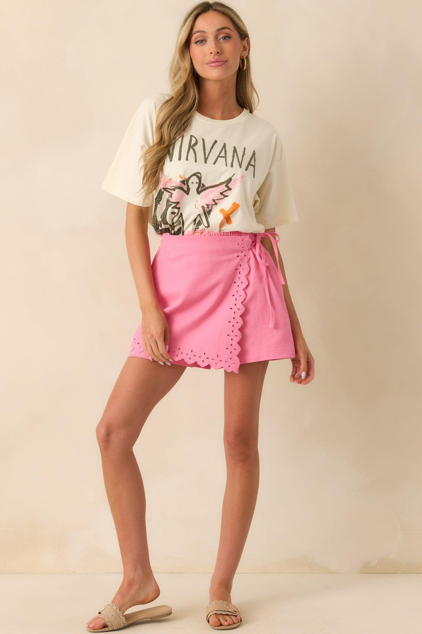 Meet You There Pink Eyelet Mini Skort Product Image