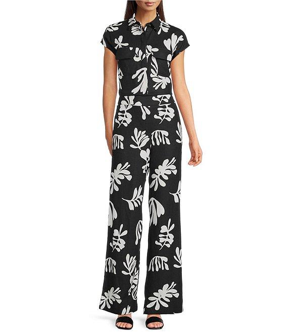 Marella Coordinating Linen Blend Elastic Back Wide Leg Trouser Pants Product Image