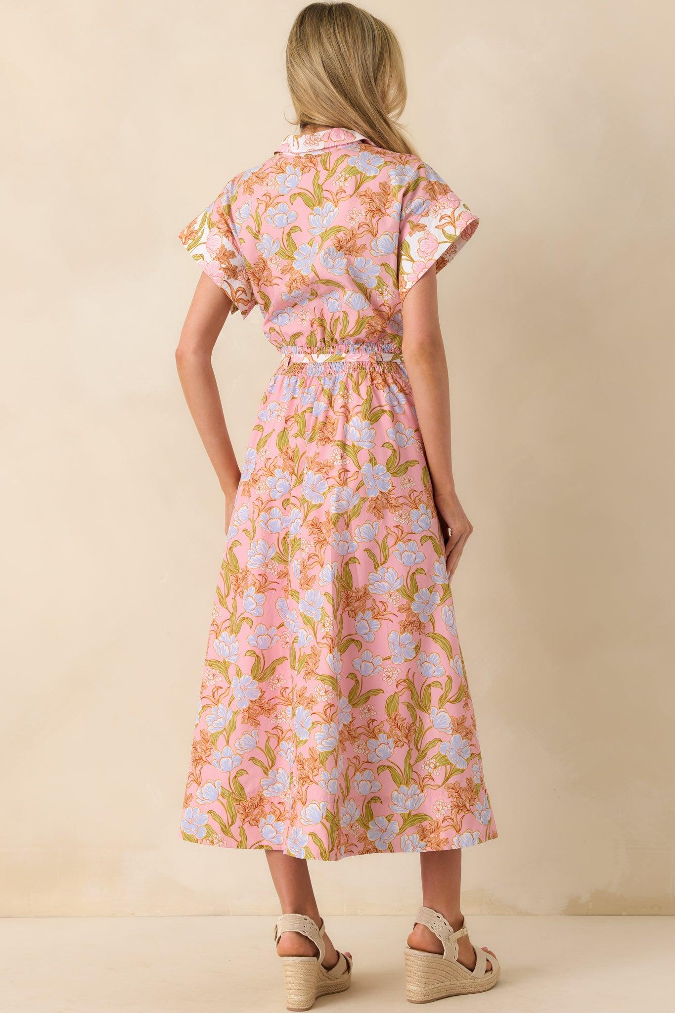 It Comes Easily Pink Coral Floral Print Maxi Shirt Dress Product Image