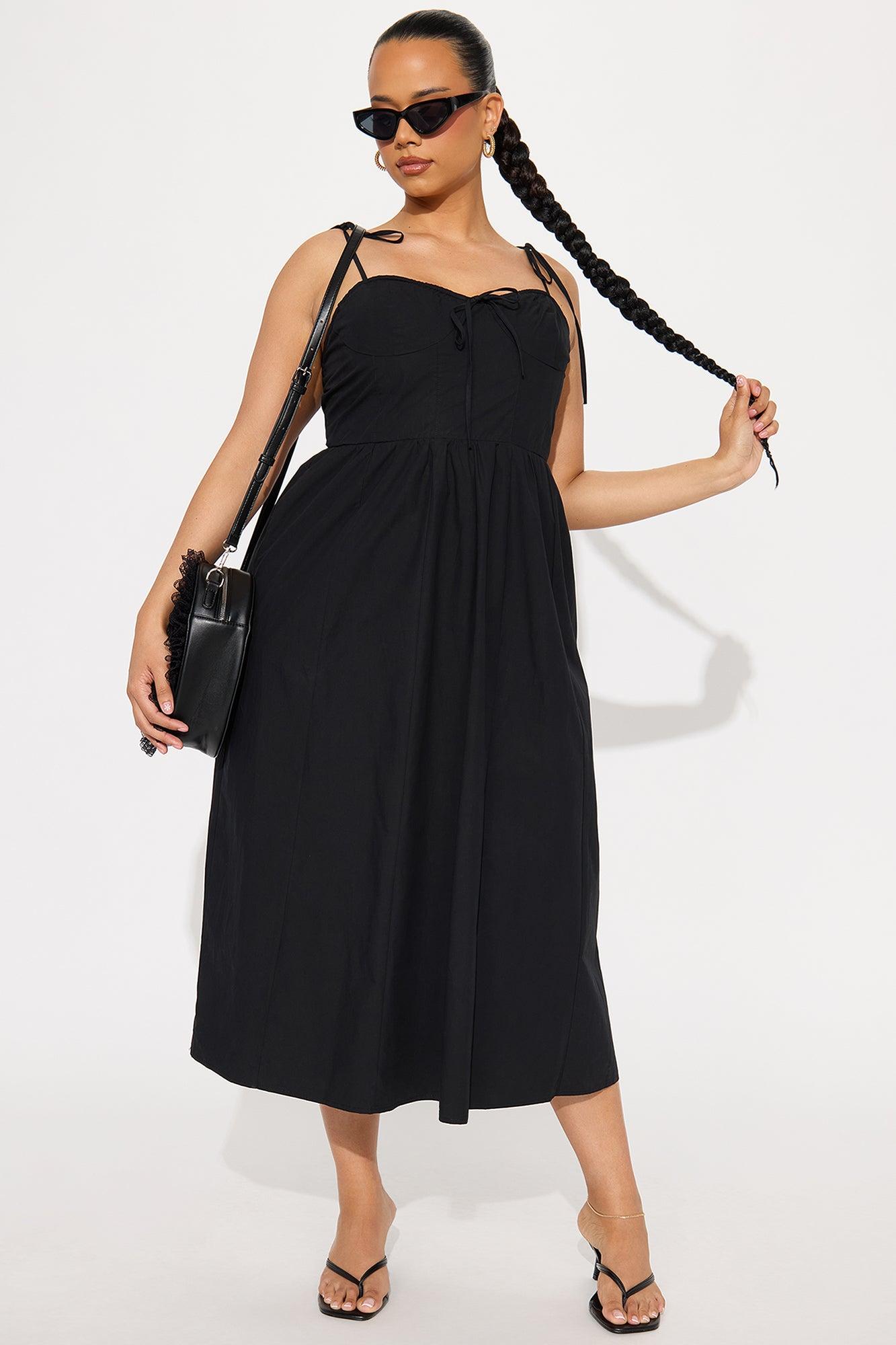 Daily Dose Poplin Midi Dress - Black Product Image