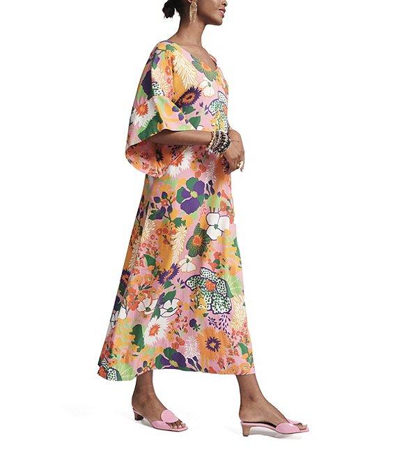 FRANCES VALENTINE Fin And Tonic Botanical Print V-Neck Elbow Sleeve Maxi Dress Product Image