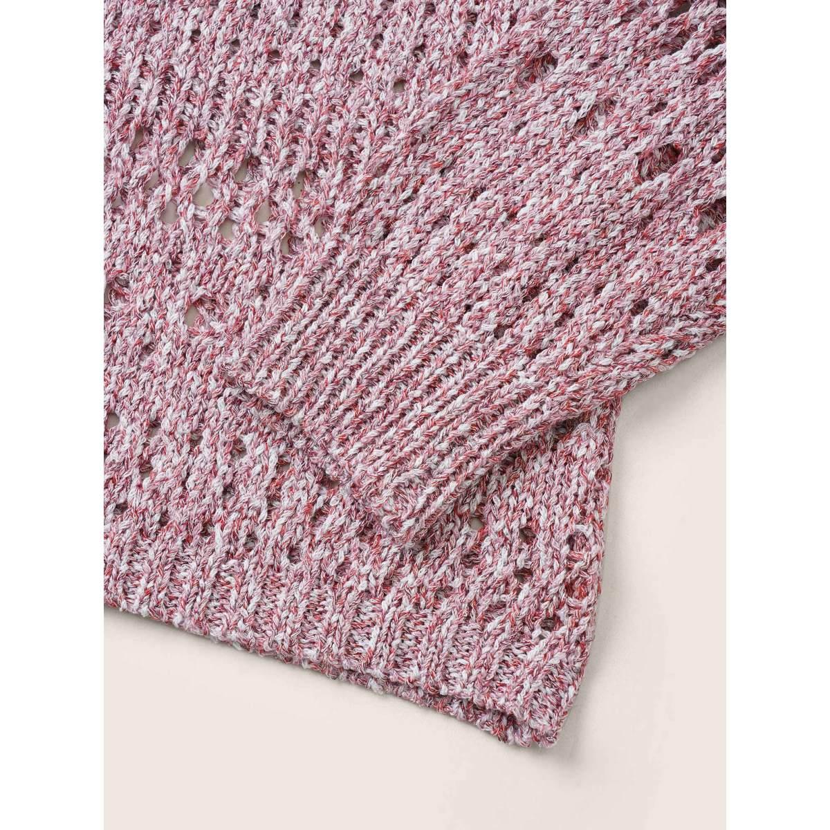 Plus Size Heather Hollow Out Drop Shoulder Cardigan Watermelon Women Casual Long Sleeve Everyday Cardigans BloomChic 12/L Product Image