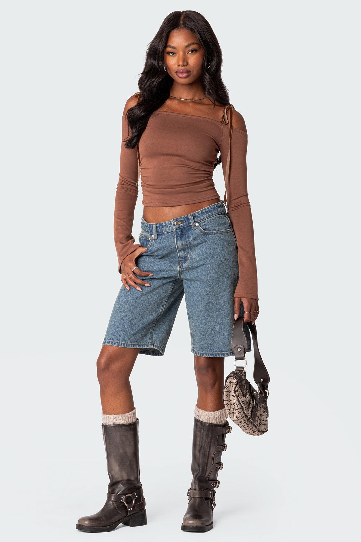 Velvet Tie Off Shoulder Top Product Image