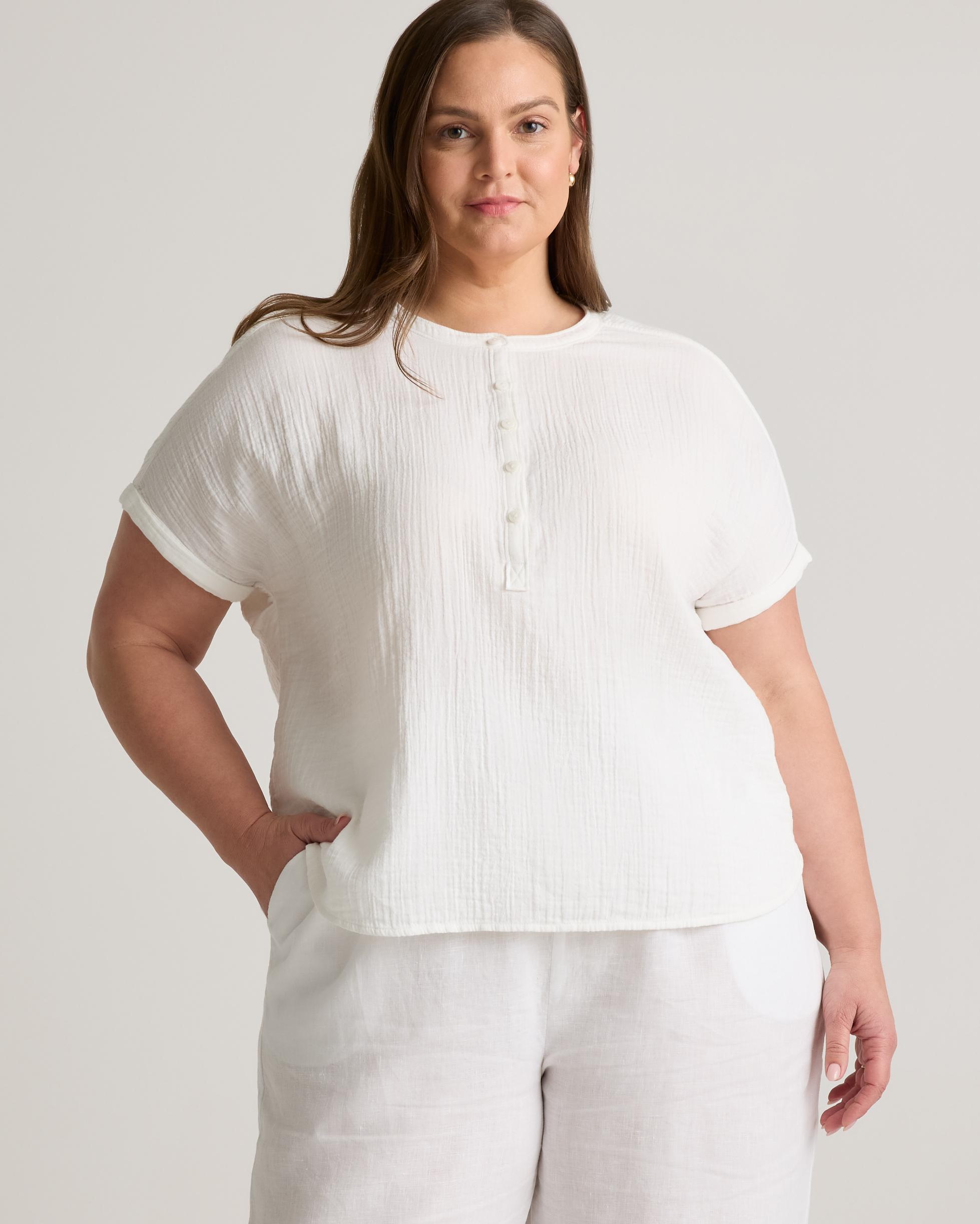 Quince | Women's Gauze Roll Sleeve Shirt Organic Cotton Product Image