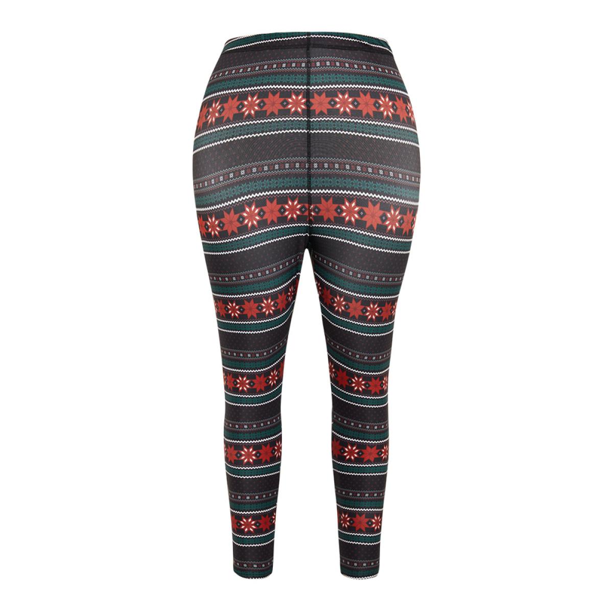 Plus Size Snowflake Striped Very Stretchy Ankle Leggings Women Black Casual High stretch Skinny High Rise Festival-Christmas Leggings BloomChic 22-24/3X Product Image