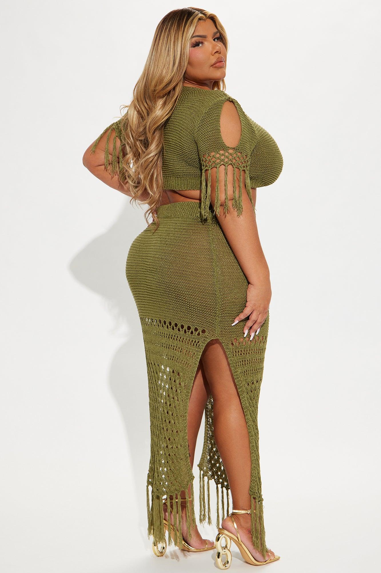 Get Away With It Crochet Skirt Set - Olive Product Image