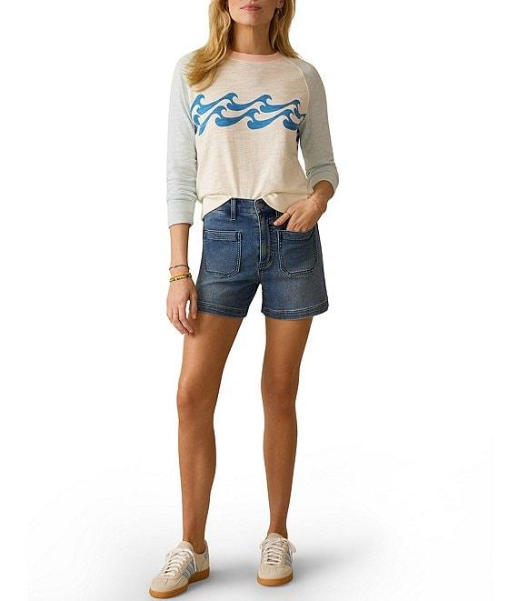 Faherty Slub Knit Organic Cotton Wave Print Crew Neck Long Sleeve Top Product Image