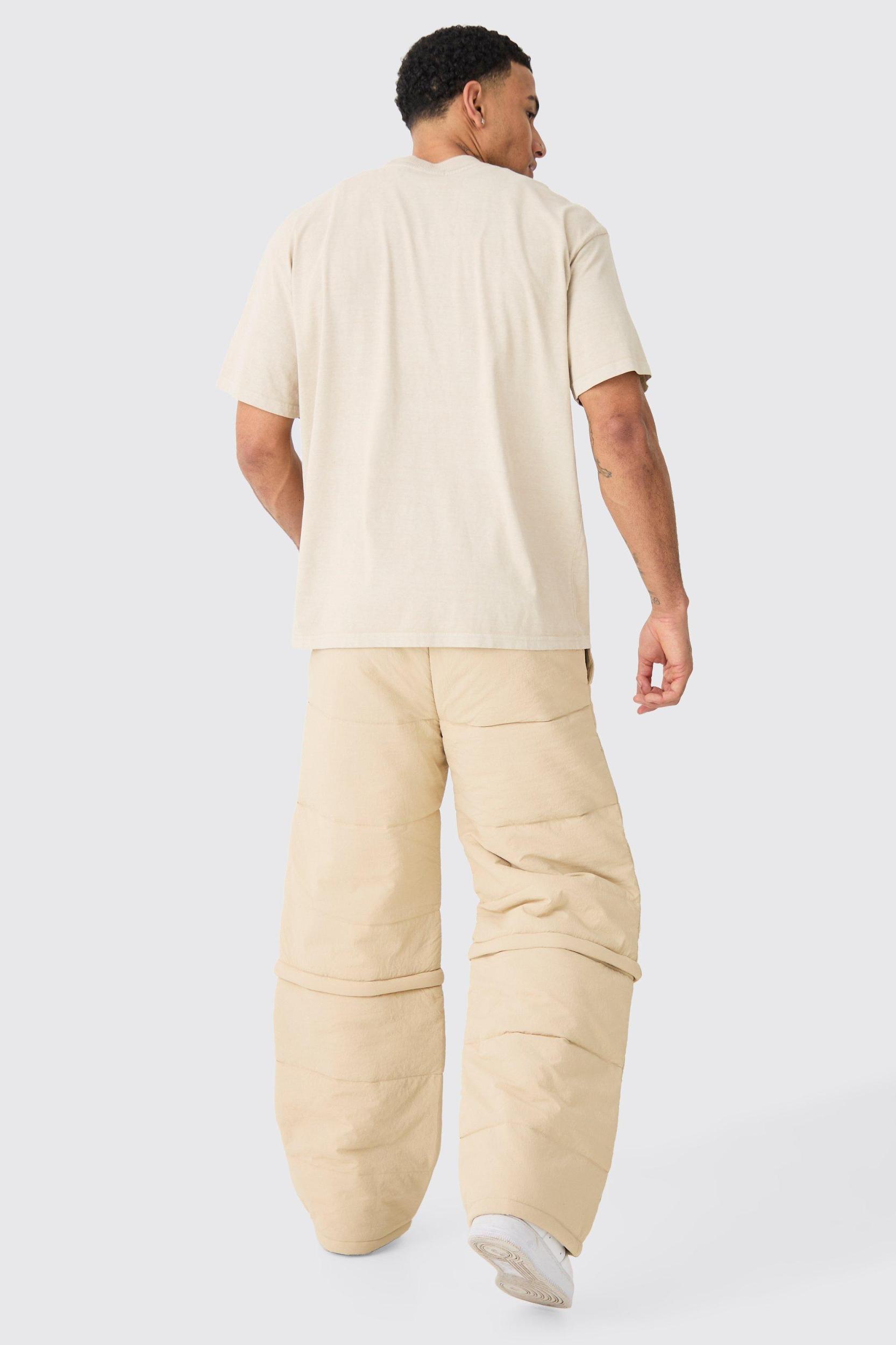 Elasticated Waist Quilted Zip Off Wide Leg Pants | boohooMAN USA Product Image