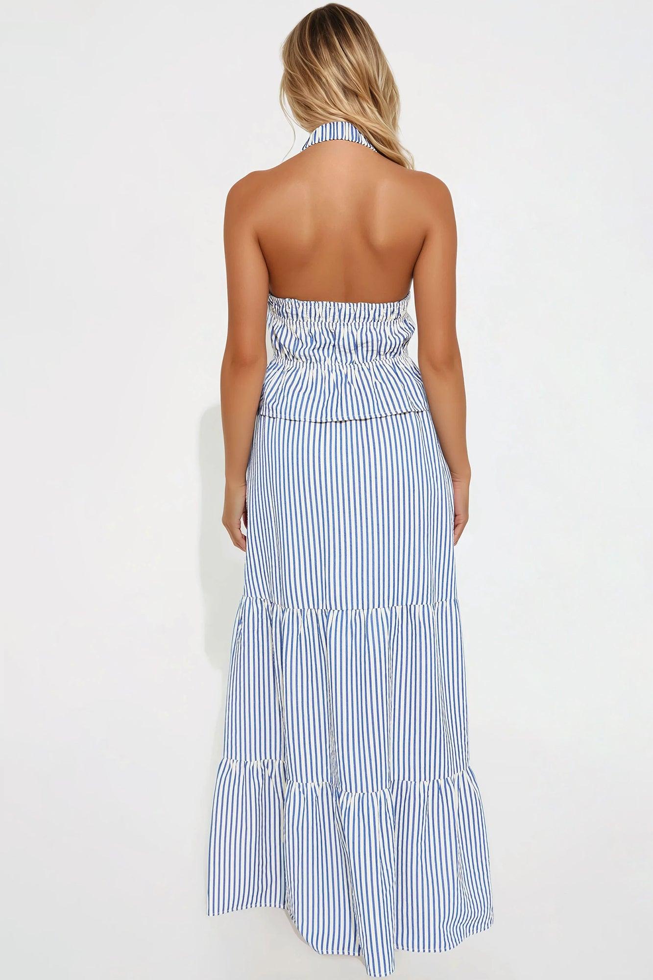 Polly Pinstripe Maxi Skirt Set - Blue/combo Product Image