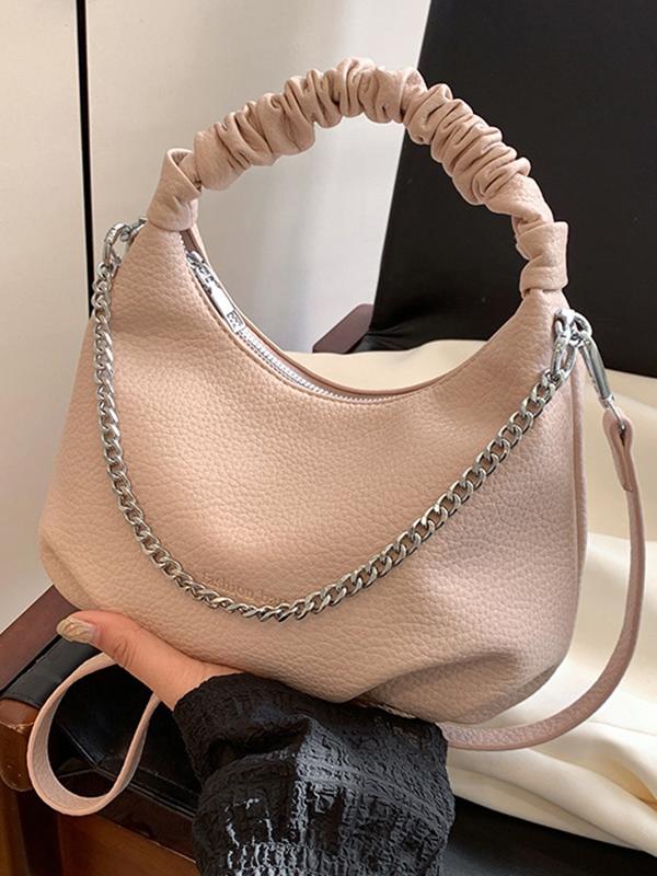 Chains Pleated Solid Color Zipper Crossbody Bags Handbags Product Image