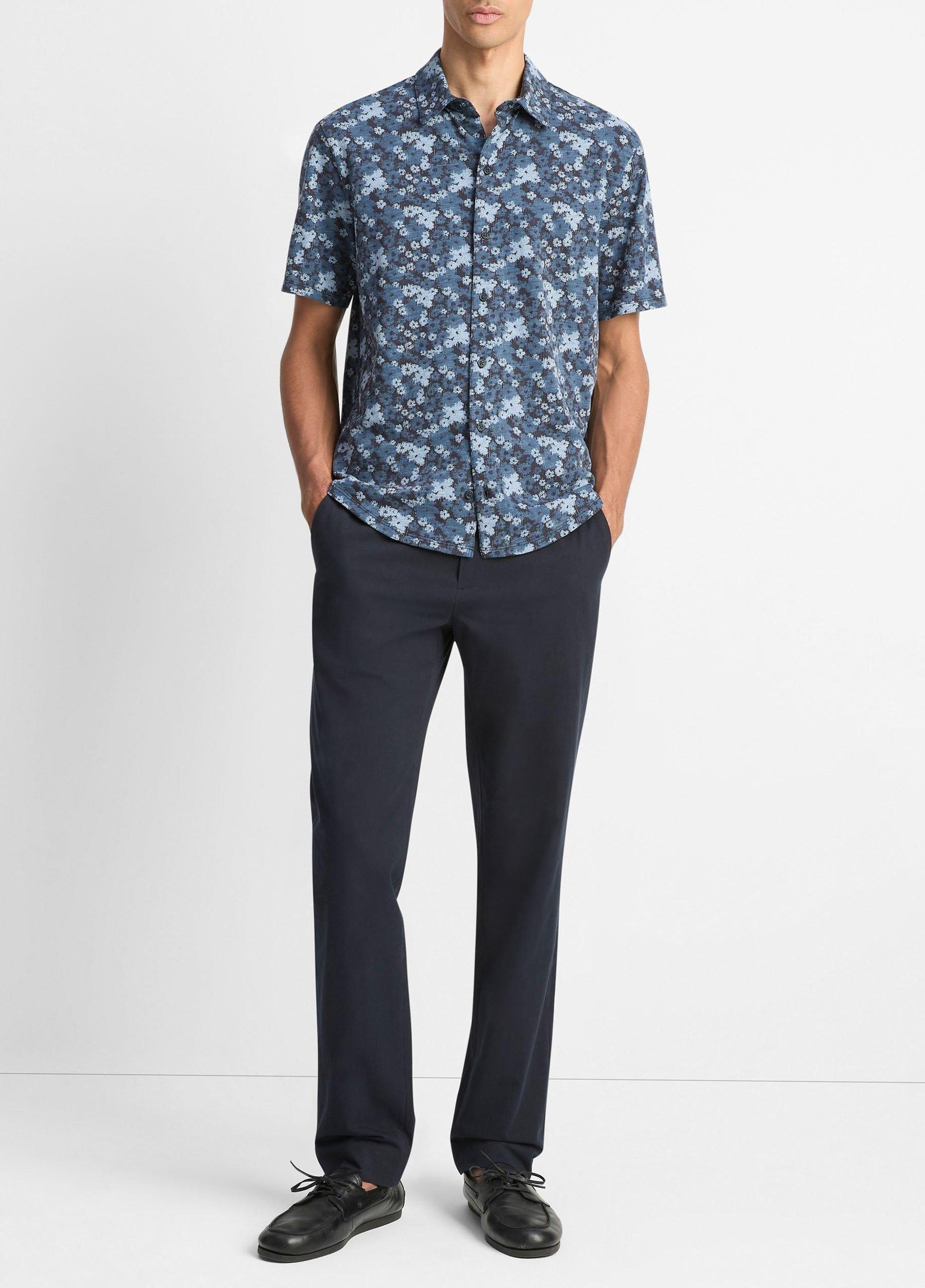 Floral Slub Cotton Short-Sleeve Button-Front Shirt Product Image