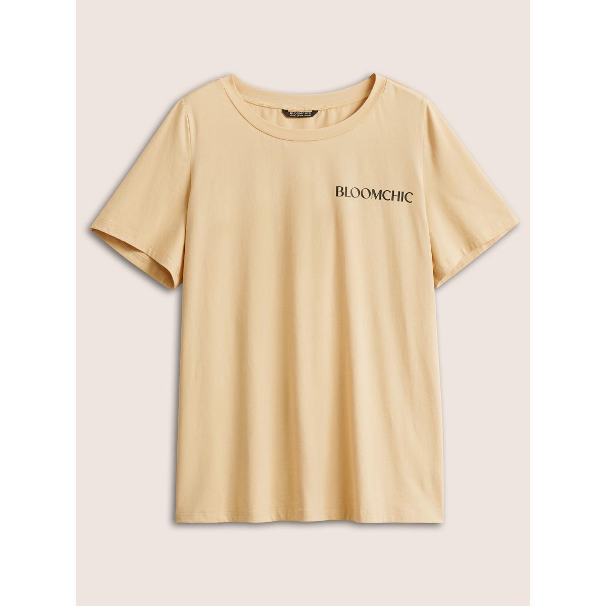 Plus Size BLOOMCHIC Basic Solid Crew Neck T-shirt Apricot Women Casual Non Positive slogan Everyday T-shirts BloomChic 14-16/1X Product Image