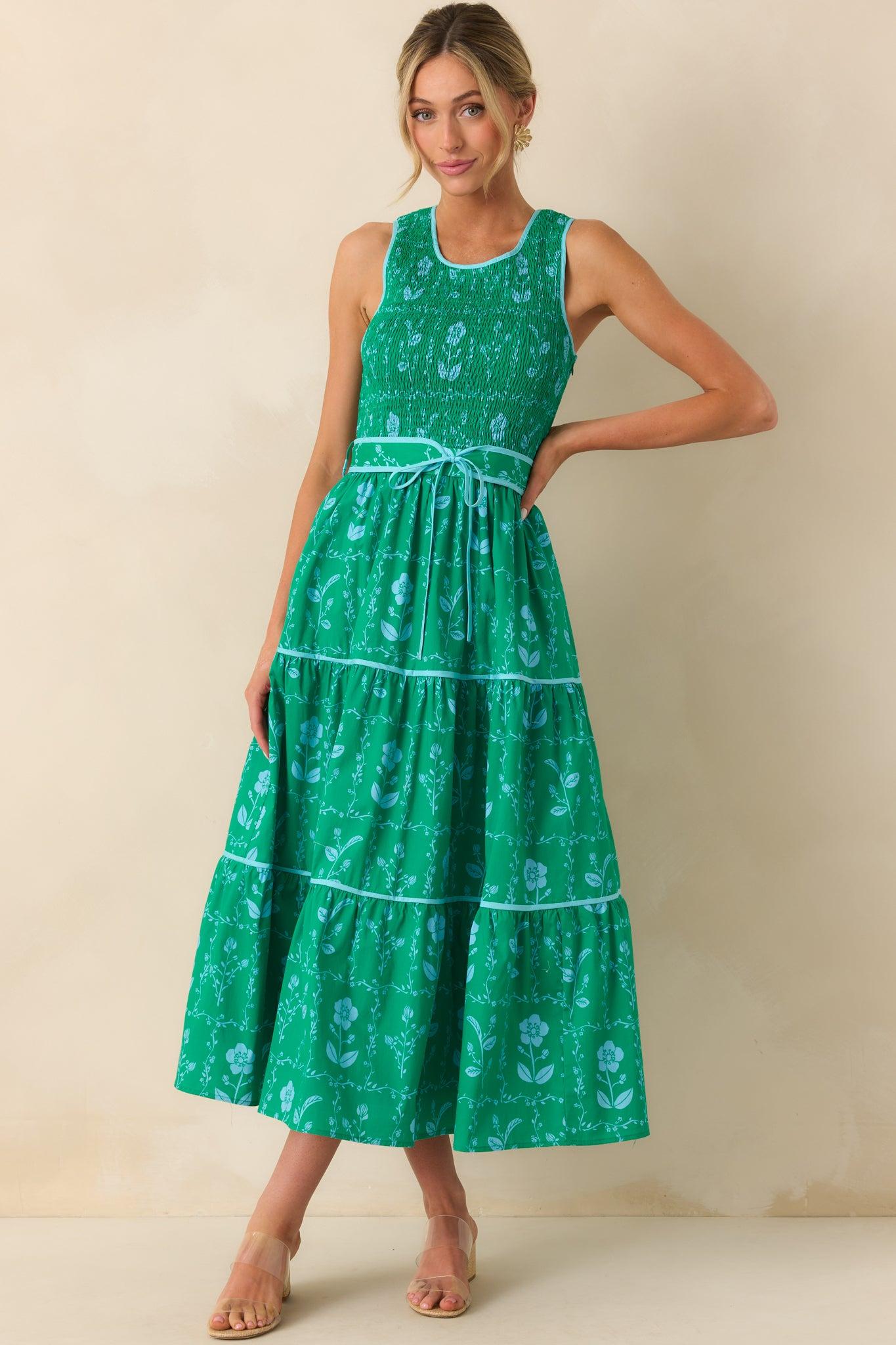Making Sweet Memories Kelly Green Floral Print Cotton Maxi Dress Product Image