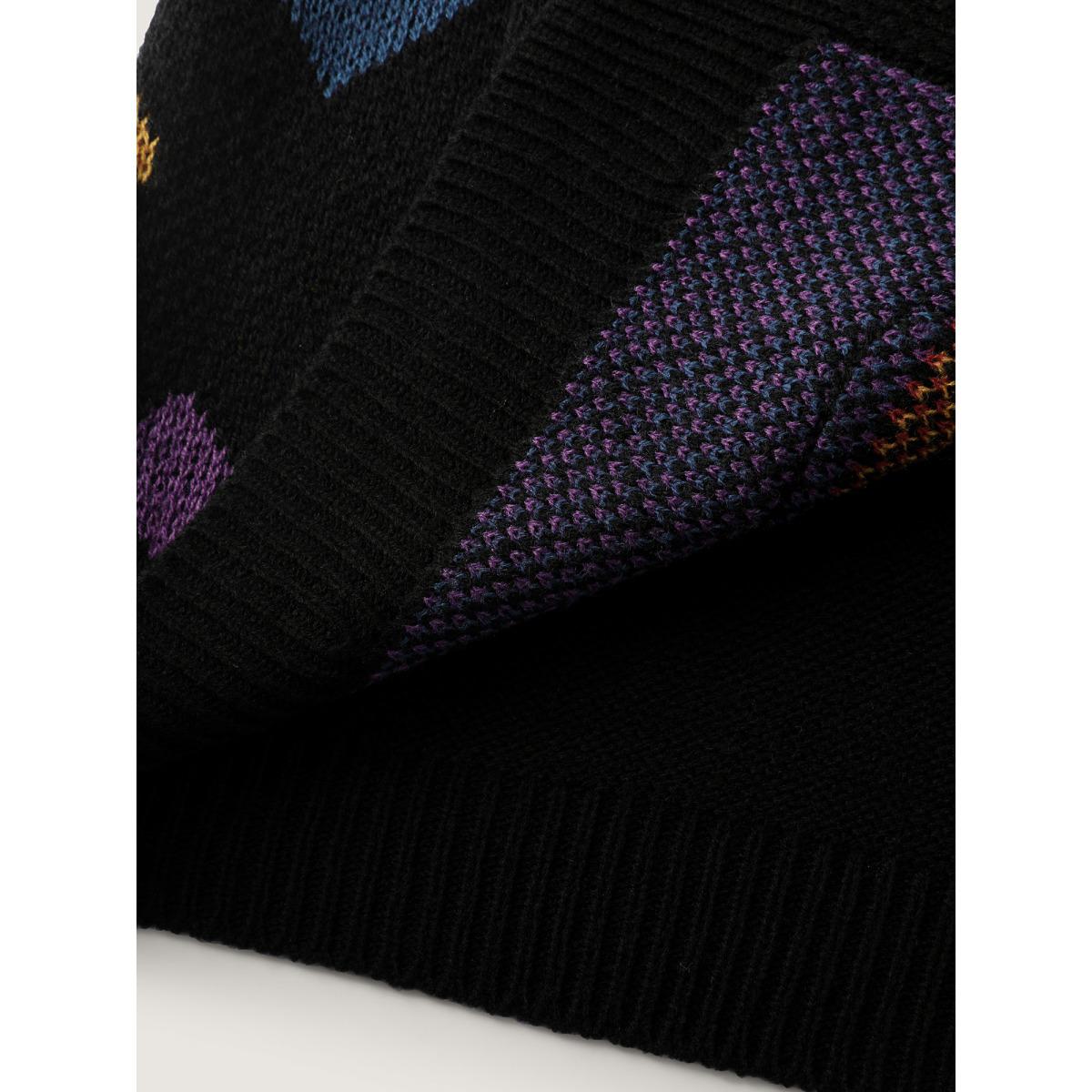 Plus Size Colorful Hearts Jacquard Pockets Knit Cardigan Black Women Playful Loose Long Sleeve Casual Cardigans BloomChic 28/5X Product Image