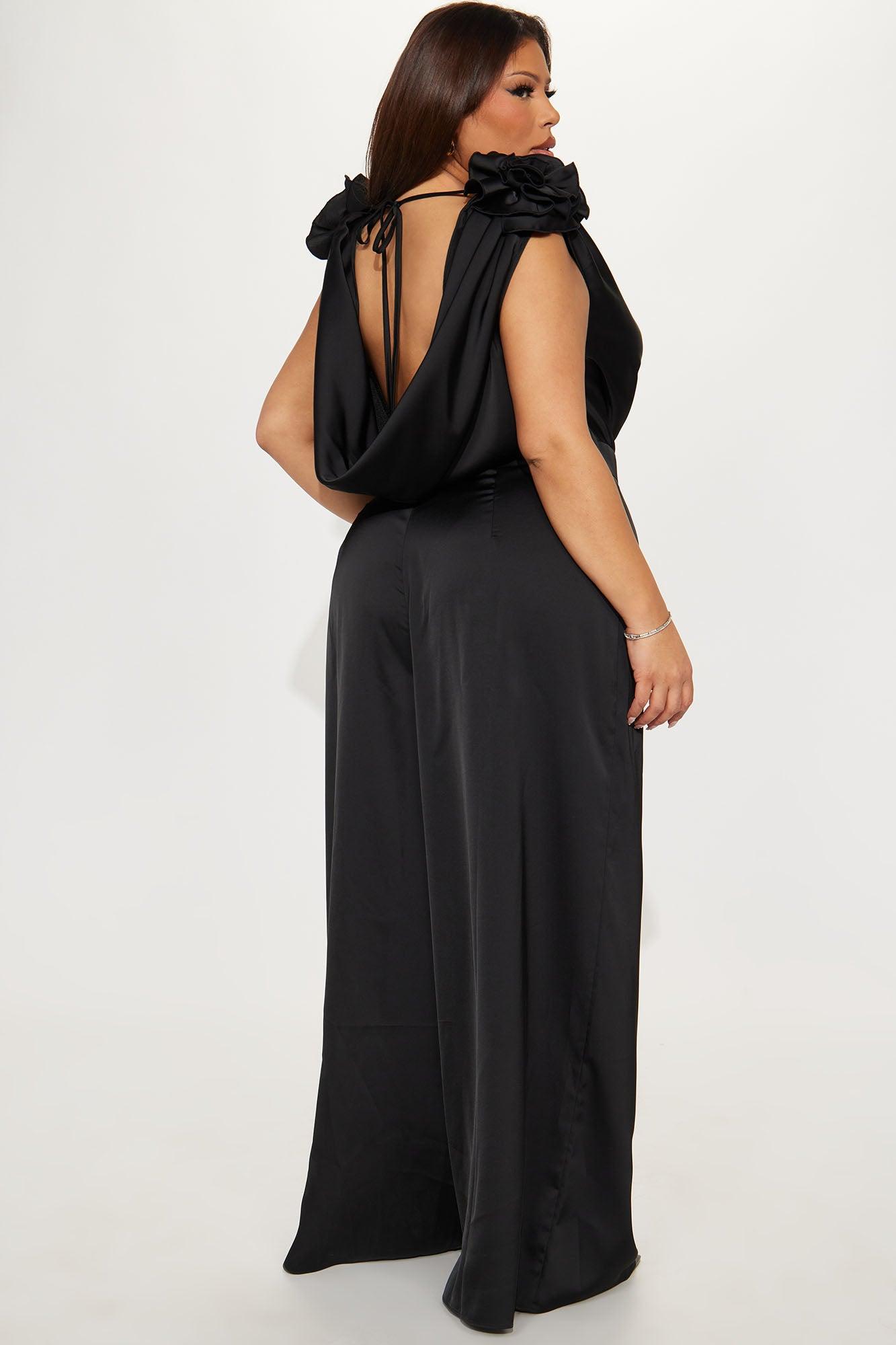 Buy Myself Flowers Satin Jumpsuit - Black Product Image