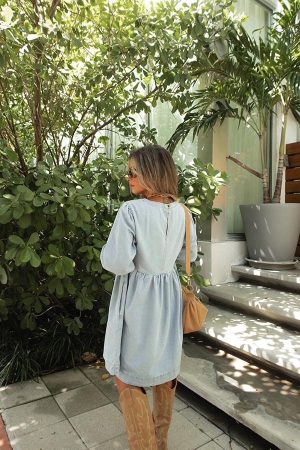 Denim Button Detail Babydoll Mini Dress Product Image