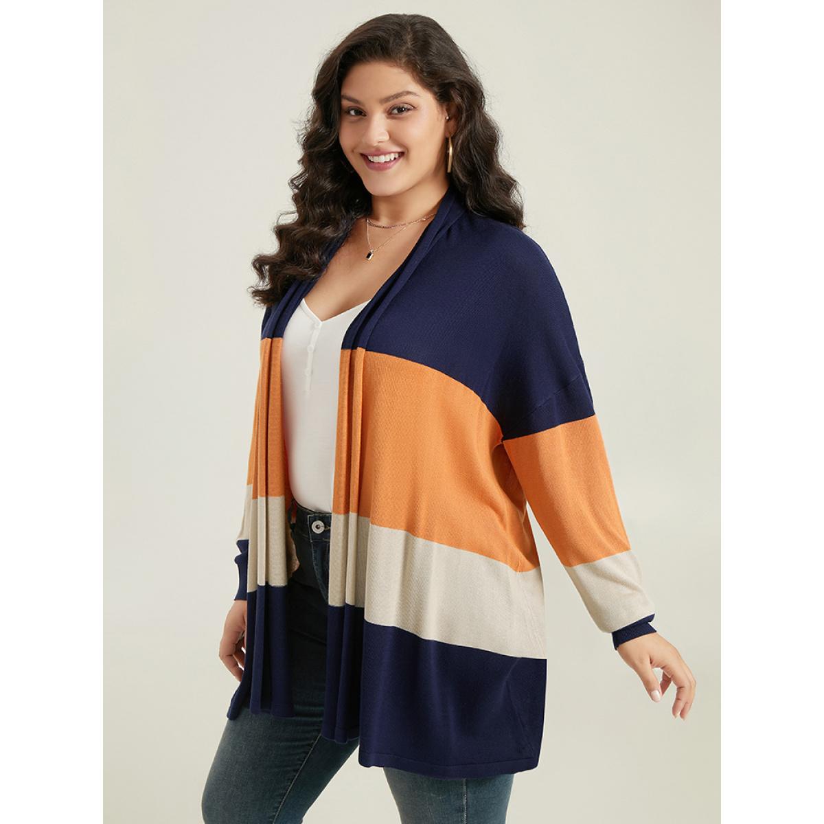 Plus Size Supersoft Essentials Colorblock Contrast Cardigan Multicolor Women Casual Loose Long Sleeve Dailywear Cardigans BloomChic 30/6X Product Image