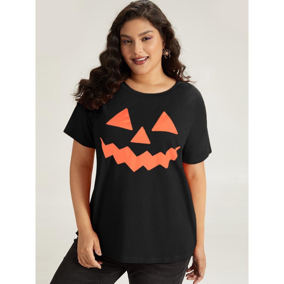 Plus Size Halloween Print Crew Neck T-shirt Black Women Casual Printed Halloween Festival-Halloween T-shirts BloomChic 14-16/1X Product Image