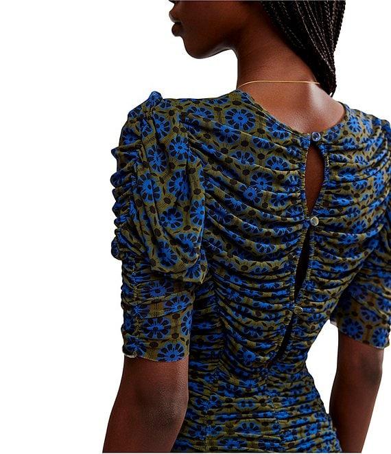 Free People Briella Floral Print Crew Neck Short Sleeve Ruched Midi Dress Product Image