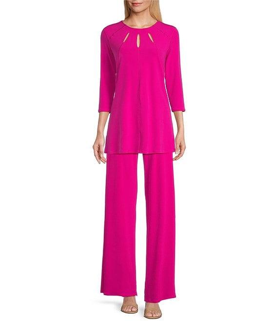 Eva Varro Five Beams Crew Keyhole Neck 3/4 Sleeve Knit Tunic Product Image